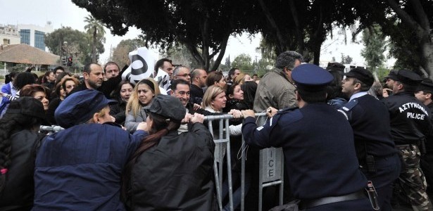 Protesters outside Cyprus parliament