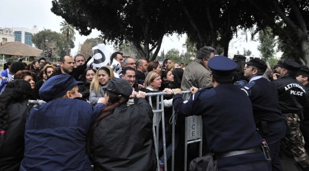 Protesters outside Cyprus parliament